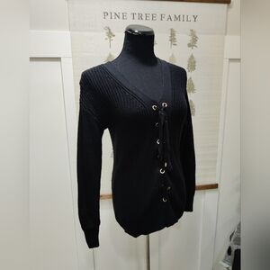 Guess Black Knit Lace-Up V-Neck Sweater – Women’s Size Small